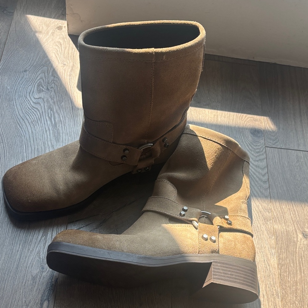 Zara Women's Tan Suede Moto Biker Boots